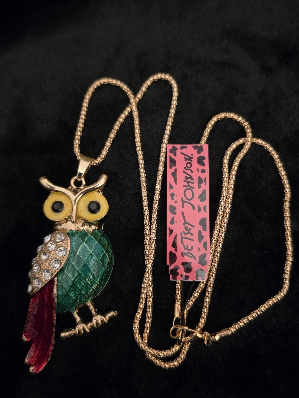Gold-Tone Multicolored Enamel & Crystal Owl Pendant Necklace